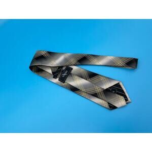 Villini 100% Silk Tie Plaid Gold/Brown Checkered Pattern Men’s 3.75" Classic